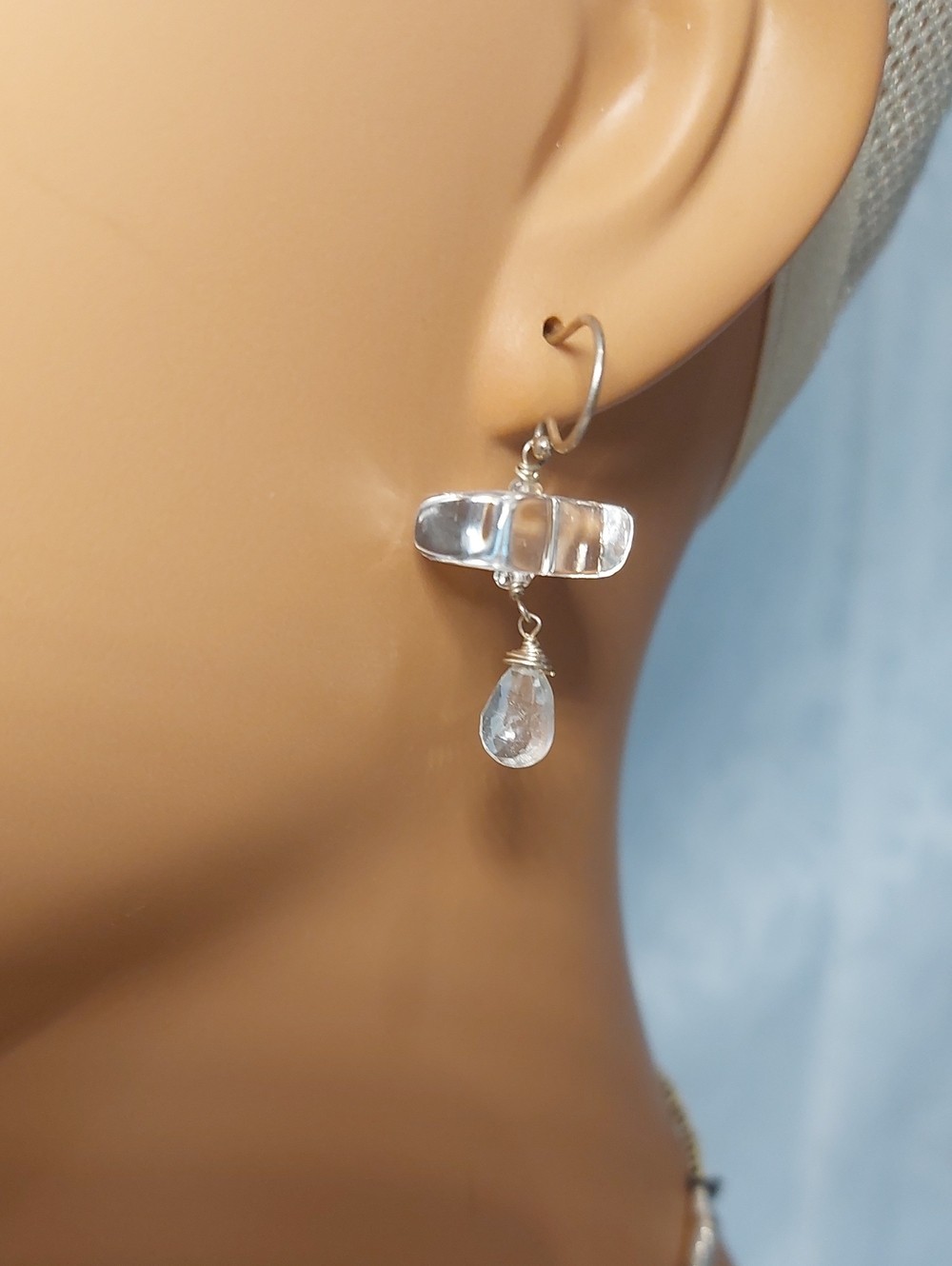 Artisan Clear Glass Geometric Dangle Earrings -  Teardrop Briolette